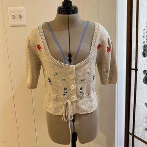 Ditsy Floral Embroidered Knit Cream Sweater
